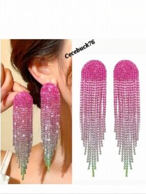 🌺Pink Rhinestone Sparkling Long Tassle Earings